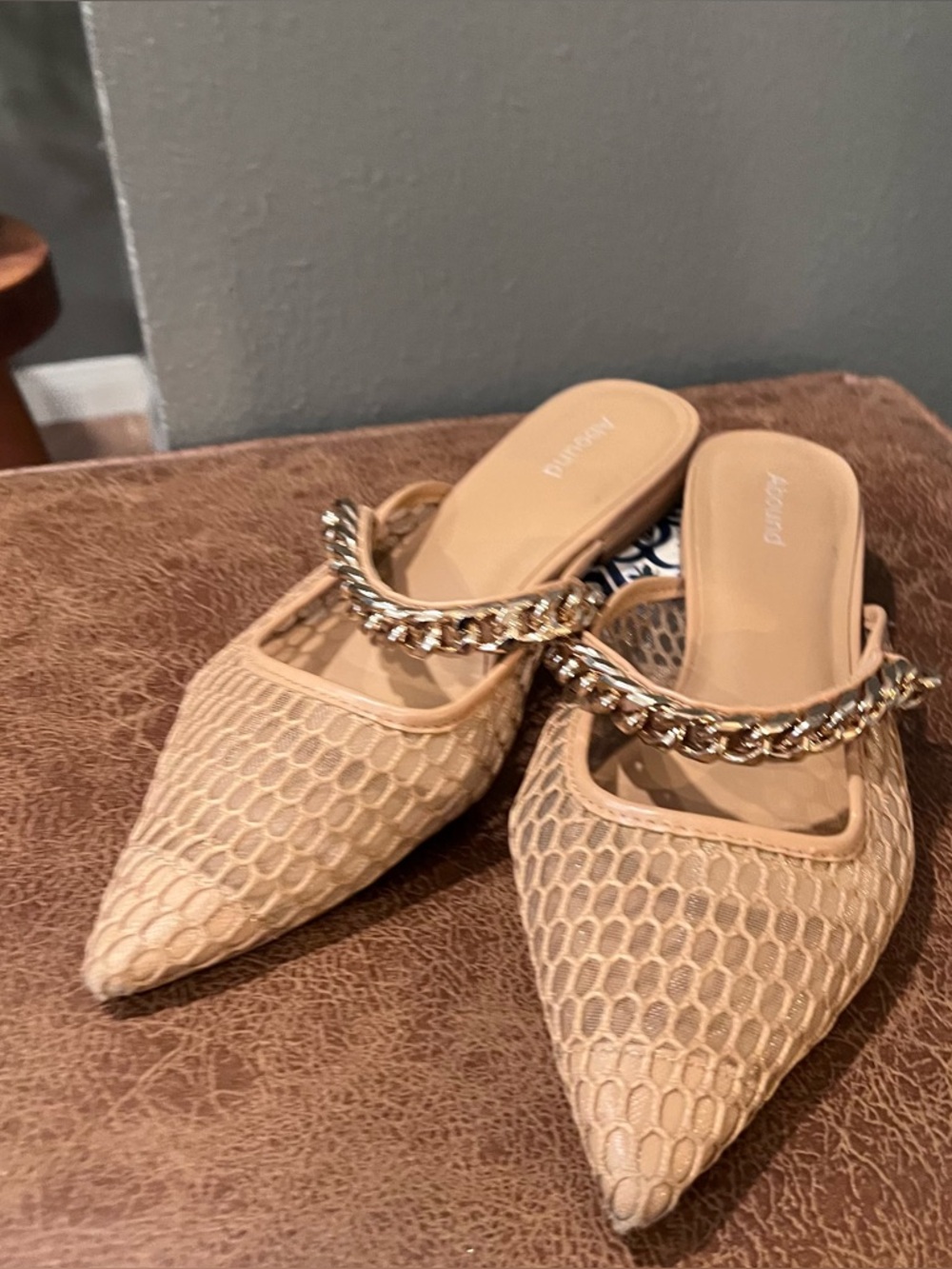 Abound Beige Pointed Chain-Trim Slip-On Mules 9